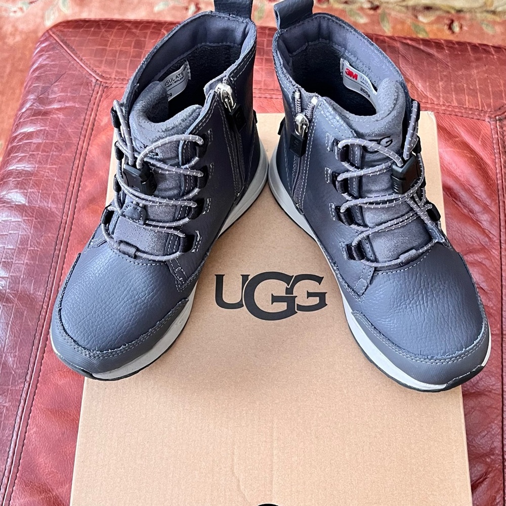 UGG Charcoal Gray Leather Lace-Up High-Top Sneakers